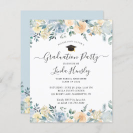 Budget Dusty Blue Floral Graduation Party Einladun