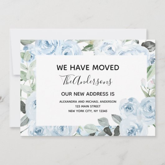 Budget Dusty Blue Floral Moving Ankündigung (Vorderseite)
