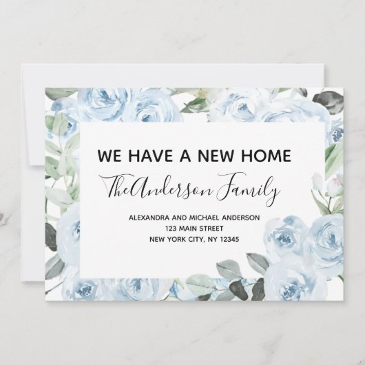 Budget Dusty Blue Floral Moving Ankündigung (Vorderseite)