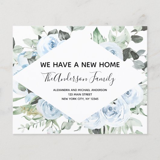 Budget Dusty Blue Floral Moving Ankündigung Flyer (Vorne)
