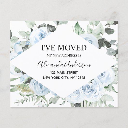 Budget Dusty Blue Floral Moving Ankündigung Flyer (Vorne)