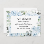 Budget Dusty Blue Floral Moving Ankündigung Postc Postkarte (Vorne/Hinten)