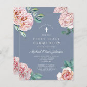 Budget Dusty Blue Floral Peonies Erste Kommune (Vorne/Hinten)