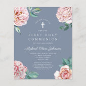 Budget Dusty Blue Floral Peonies Erste Kommune (Vorderseite)