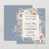 Budget Dusty Blue Floral Rustic Hochzeit Einladung (Vorne/Hinten)