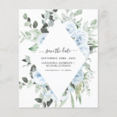 Budget Dusty Blue Floral Save the Date Greenery (Vorderseite)