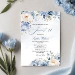 Budget Dusty Blue Floral Sweet 16 Einladung<br><div class="desc">Budget Elegant Moderne Dusty Blue Floral Sweet 16 Einladung</div>