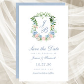 Budget Dusty Blue Floral Wappen Save the Date