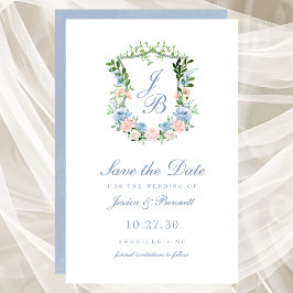 Budget Dusty Blue Floral Wappen Save the Date
