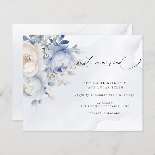 Budget Dusty Blue Floral Wedding Ankündigung (Vorne/Hinten)