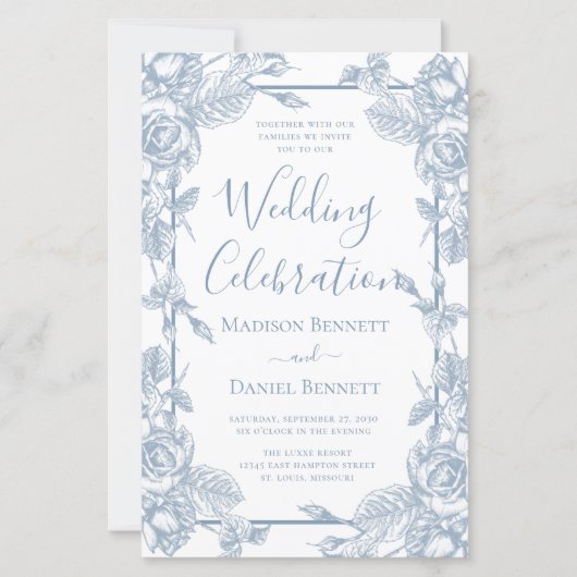 Budget Dusty Blue Floral Wedding Celebration (Vorderseite)