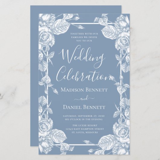 Budget Dusty Blue Floral Wedding Celebration (Vorne/Hinten)