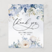 Budget Dusty Blue Floral Wedding Danke Karte (Vorderseite)