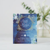 Budget Dusty Blue Floral Wedding Einladung (Stehend Vorderseite)