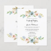 Budget Dusty Blue Floral Wedding Einladung (Vorne/Hinten)