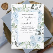 Budget Dusty Blue Floral Wedding Einladung