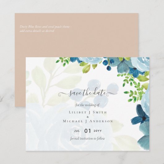 Budget Dusty Blue Floral Wedding Postkarte (Vorne/Hinten)