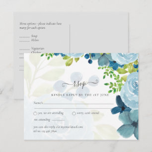 Budget Dusty Blue Floral Wedding Postkarte