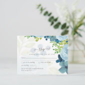 Budget Dusty Blue Floral Wedding Postkarte (Stehend Vorderseite)