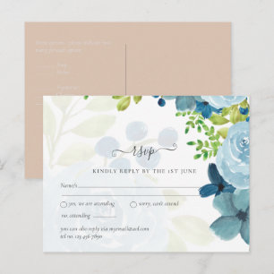 Budget Dusty Blue Floral Wedding Postkarte