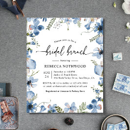 Budget Dusty Blue Florals Bridal Brunch Einladung