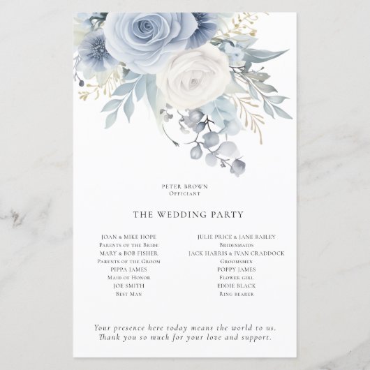 Budget Dusty Blue Florals Wedding Program (Rückseite)