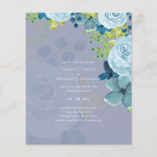 Budget Dusty Blue Flowers Sage Wedding (Vorderseite)