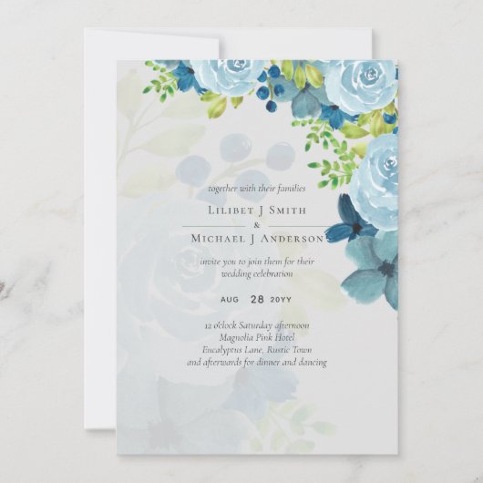 Budget Dusty Blue Flowers Sage Wedding (Vorderseite)