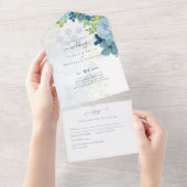 Budget Dusty Blue Flowers Sage Wedding All In One Einladung (Abreißen)