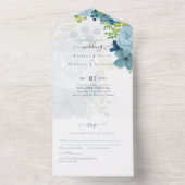 Budget Dusty Blue Flowers Sage Wedding All In One Einladung (Innen Boden)