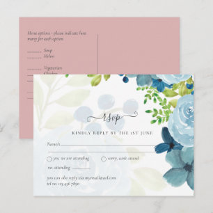 Budget Dusty Blue Flowers Sage Wedding Postkarte