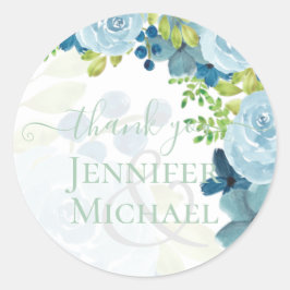 Budget Dusty Blue Flowers Sage Wedding Runder Aufkleber