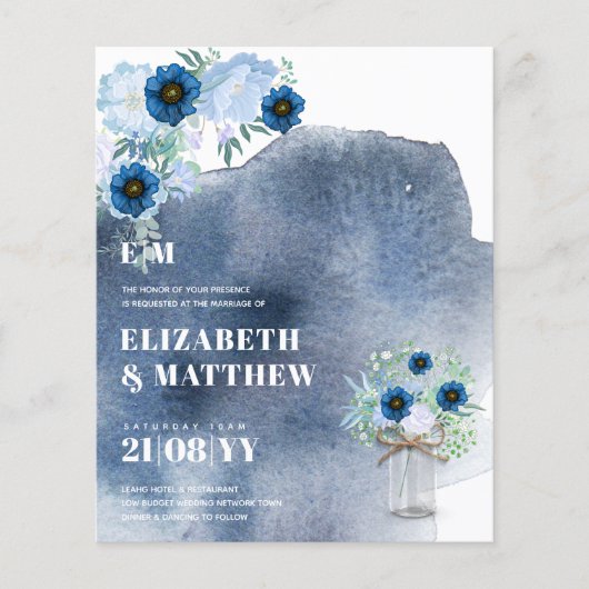 Budget Dusty Blue Flowers Weddingings Flyer (Vorne)