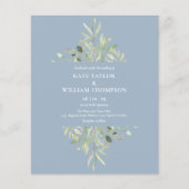 Budget Dusty Blue Foliage Wedding Foto Einladung (Vorderseite)