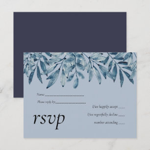 Budget DUSTY BLUE Foliage Wedding RSVP Einladungspostkarte