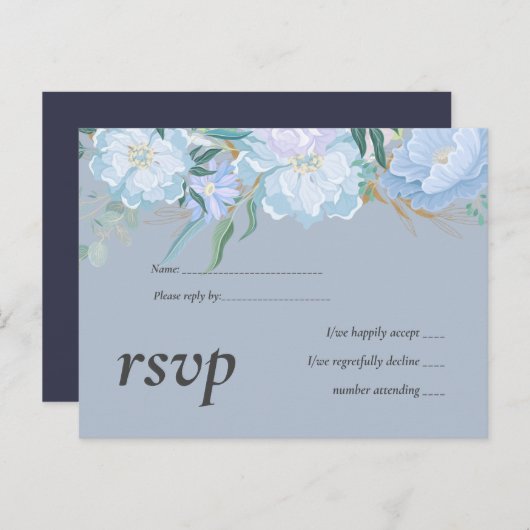 Budget DUSTY BLUE Foliage Wedding RSVP Einladungspostkarte (Vorne/Hinten)