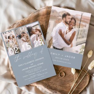 Budget Dusty Blue Foto Hochzeit Einladung Flyer