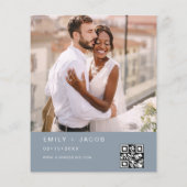 Budget Dusty Blue Foto QR Code Einladung Hochzeit Flyer (Hinten)