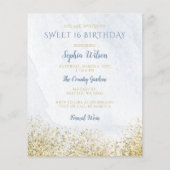 Budget Dusty Blue Gold Dress Sweet 16 Einladung (Rückseite)