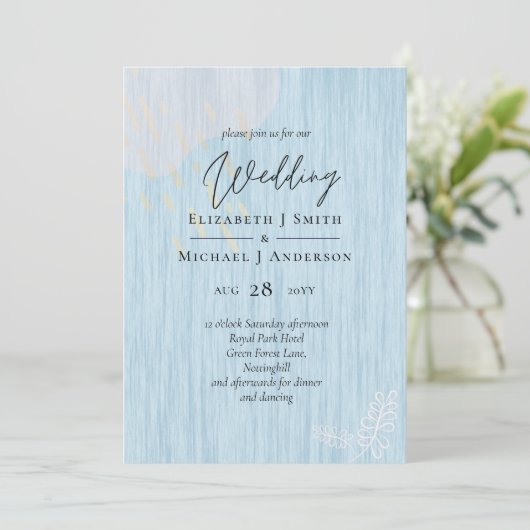 Budget Dusty Blue Gold Hochzeitskript (Stehend Vorderseite)