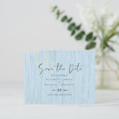 Budget Dusty Blue Gold Hochzeitskript Postkarte (Stehend Vorderseite)