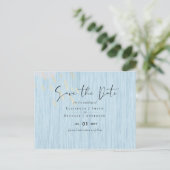 Budget Dusty Blue Gold Hochzeitskript Postkarte (Stehend Vorderseite)