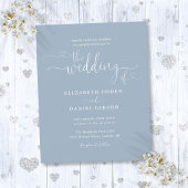 Budget Dusty Blue Hearts Script Wedding Einladung