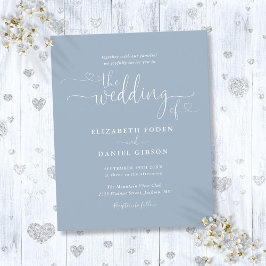 Budget Dusty Blue Hearts Script Wedding Einladung