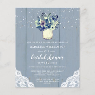 Budget Dusty Blue Lace Bridal Dusche Einladung