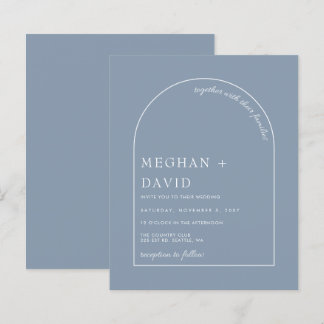 Budget Dusty Blue Modern Arch Wedding Einladung