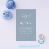 Budget Dusty Blue Modern Foto Hochzeit Einladung Flyer (Einzeln)