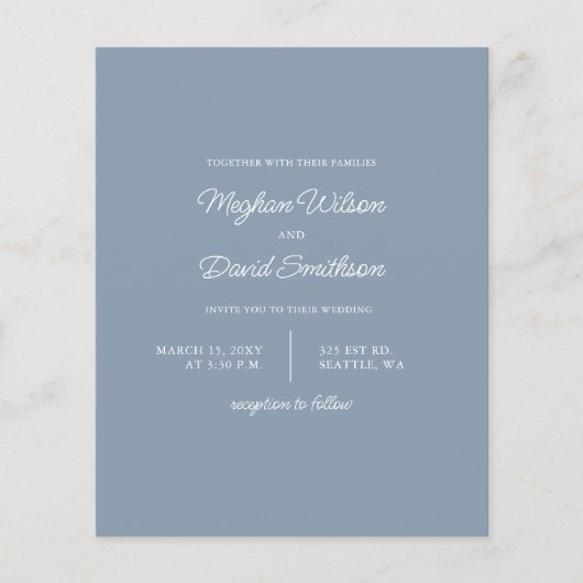 Budget Dusty Blue Modern Wedding Einladung (Vorderseite)
