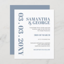 Budget Dusty Blue Modern Wedding Einladung
