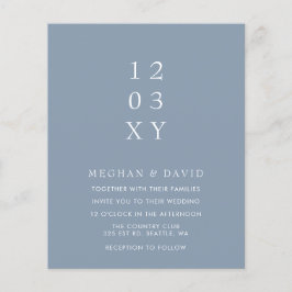 Budget Dusty Blue Modern Wedding Einladung